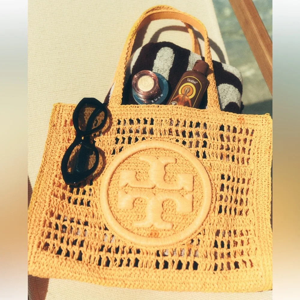 Tory Burch Hand Crochet Small Tote In Peachy